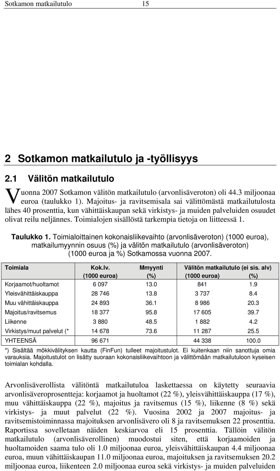 Toimialojen sisällöstä tarkempia tietoja on liitteessä 1. Taulukko 1.