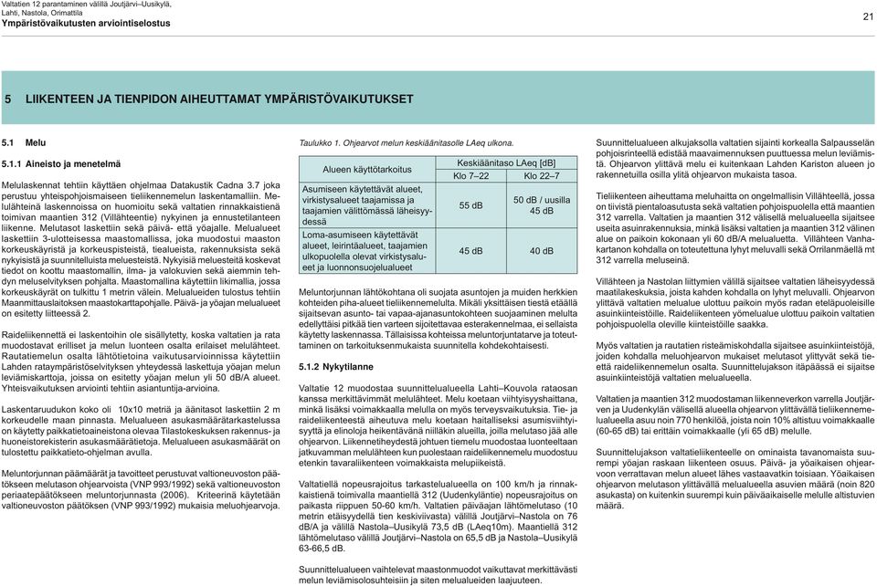 Melulähteinä laskennoissa on huomioitu sekä valtatien rinnakkaistienä toimivan maantien 312 (Villähteentie) nykyinen ja ennustetilanteen liikenne. Melutasot laskettiin sekä päivä- että yöajalle.