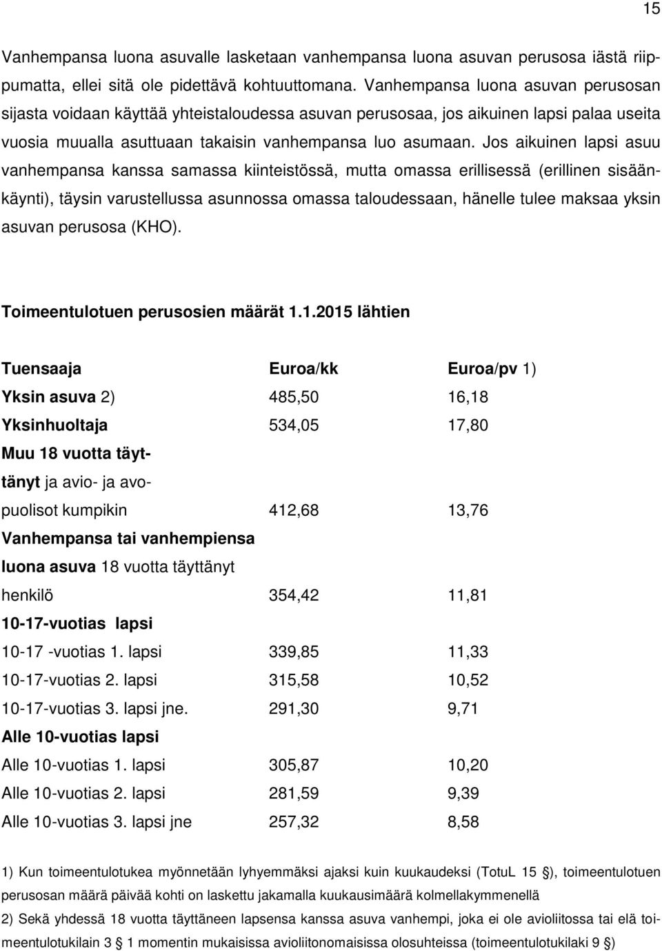 Jos aikuinen lapsi asuu vanhempansa kanssa samassa kiinteistössä, mutta omassa erillisessä (erillinen sisäänkäynti), täysin varustellussa asunnossa omassa taloudessaan, hänelle tulee maksaa yksin