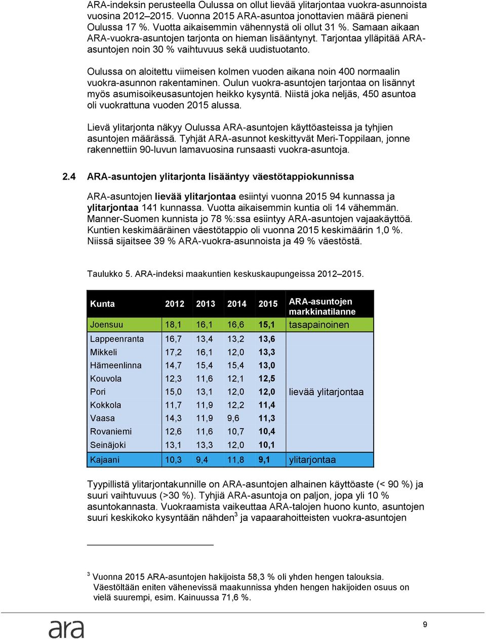 Oulussa on aloitettu viimeisen kolmen vuoden aikana noin 400 normaalin vuokra-asunnon rakentaminen. Oulun vuokra-asuntojen tarjontaa on lisännyt myös asumisoikeusasuntojen heikko kysyntä.