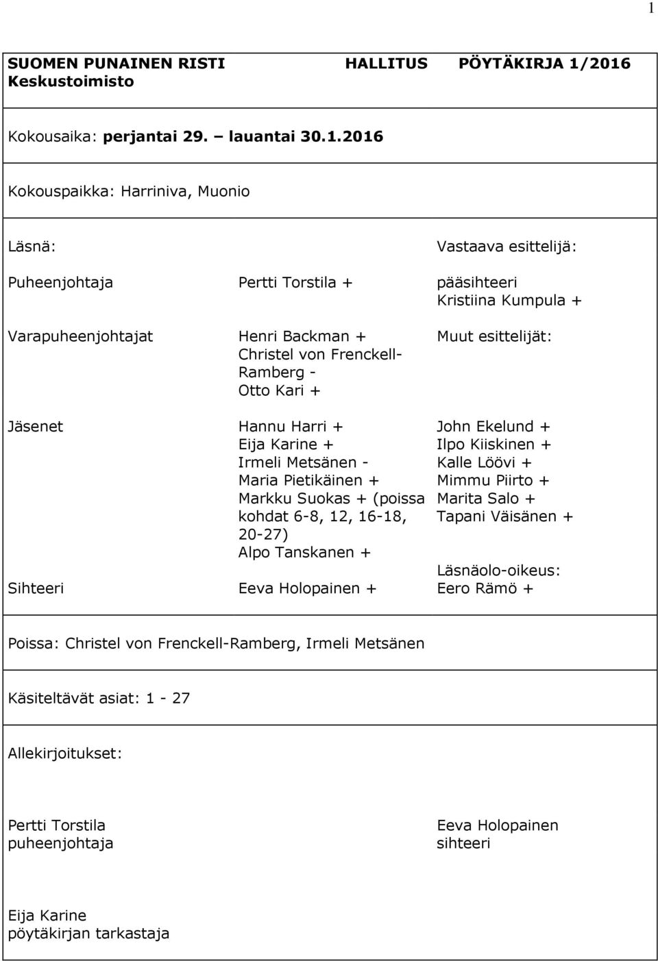 Metsänen - Maria Pietikäinen + Markku Suokas + (poissa kohdat 6-8, 12, 16-18, 20-27) Alpo Tanskanen + Eeva Holopainen + John Ekelund + Ilpo Kiiskinen + Kalle Löövi + Mimmu Piirto + Marita Salo +