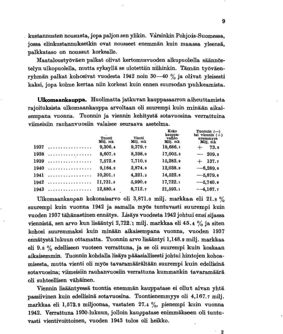 Tämän työväenryhmän palkat kohosivat vuodesta 942 noin 30-40 % ja olivat yleisesti kaksi, jopa kolme kertaa niin korkeat kuin ennen suursodan puhkeamista. Ulkomaankauppa.