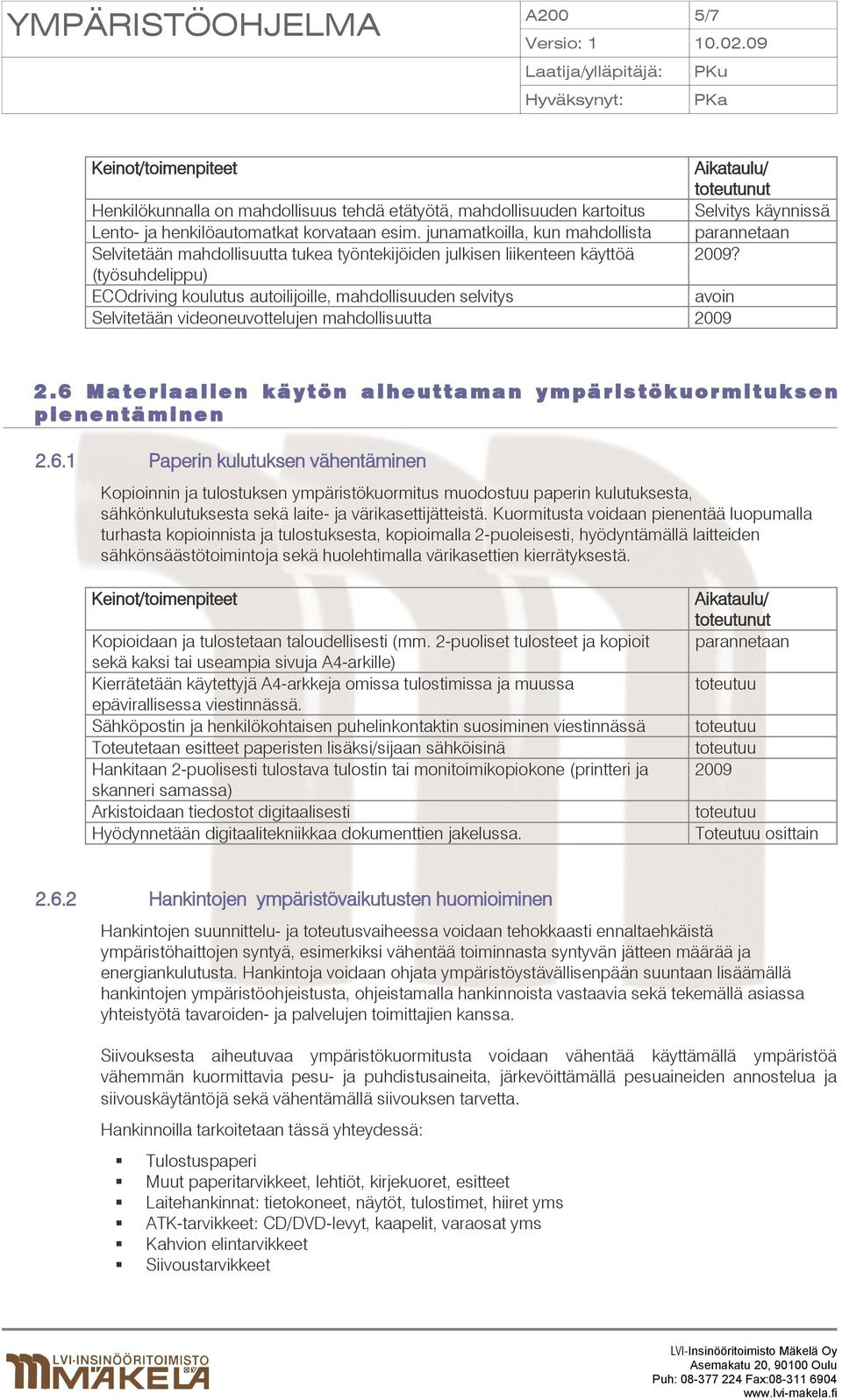 (työsuhdelippu) ECOdriving koulutus autoilijoille, mahdollisuuden selvitys avoin Selvitetään videoneuvottelujen mahdollisuutta 2009 2.