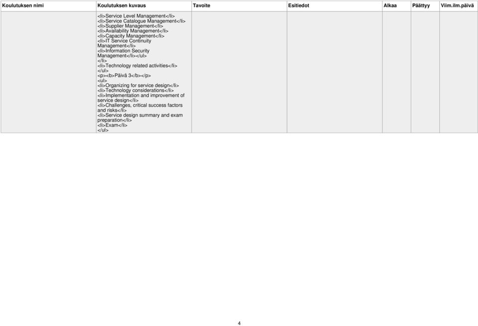 activities</li> <b>päivä 3</b> <li>organizing for service design</li> <li>technology considerations</li> <li>implementation and improvement