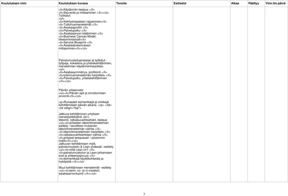 kokeileva ja yhteiskehittäminen, menetelmien käytännönharjoittelu <li>asiakasymmärrys, profilointi </li> <li>tutkimusmenetelmän harjoittelu </li> <li>palvelupolku, yhteiskehittäminen </li> Päivän