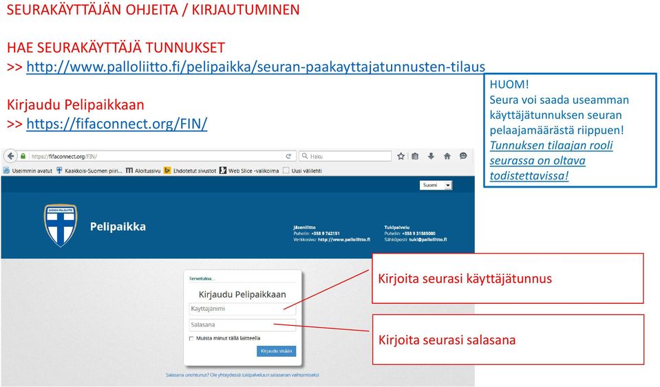 org/fin/ HUOM! Seura voi saada useamman käyttäjätunnuksen seuran pelaajamäärästä riippuen!