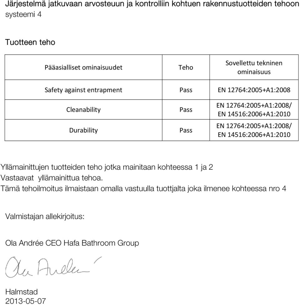 Yllämainittujen tuotteiden teho jotka mainitaan kohteessa 1 ja 2 Vastaavat yllämainittua tehoa.