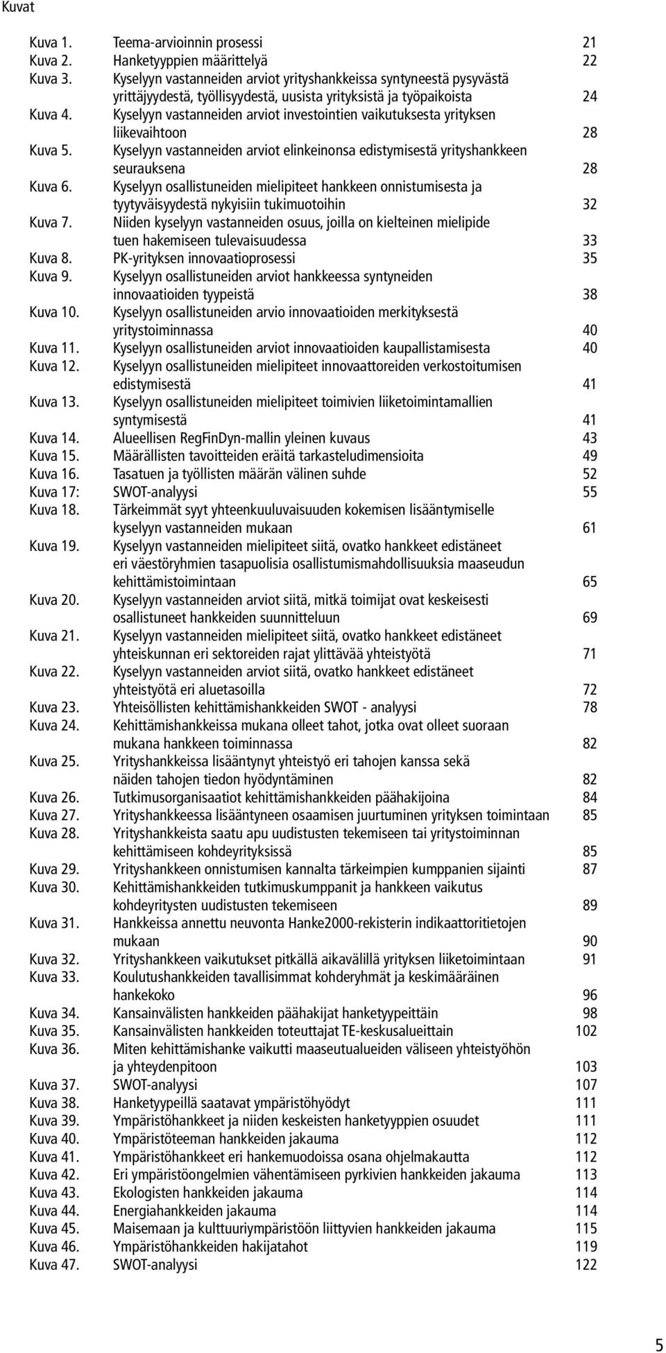 Kyselyyn vastanneiden arviot investointien vaikutuksesta yrityksen liikevaihtoon 28 Kuva 5. Kyselyyn vastanneiden arviot elinkeinonsa edistymisestä yrityshankkeen seurauksena 28 Kuva 6.