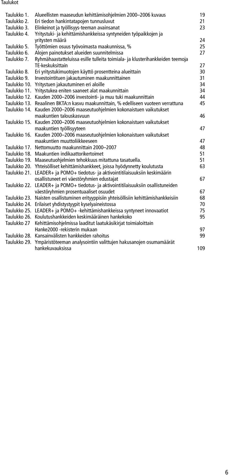 Työttömien osuus työvoimasta maakunnissa, % 25 Taulukko 6. Alojen painotukset alueiden suunnitelmissa 27 Taulukko 7.