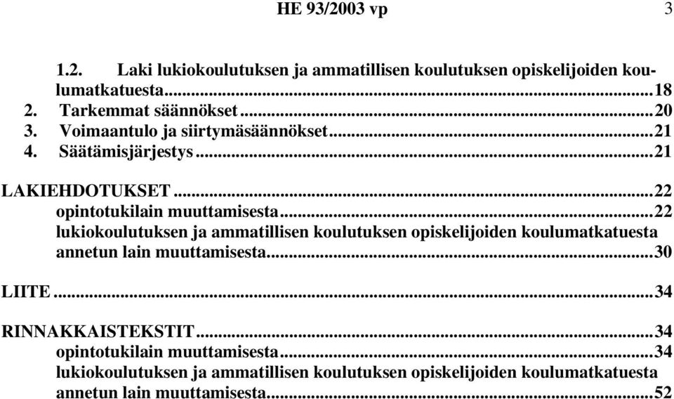 ..22 lukiokoulutuksen ja ammatillisen koulutuksen opiskelijoiden koulumatkatuesta annetun lain muuttamisesta...30 LIITE.