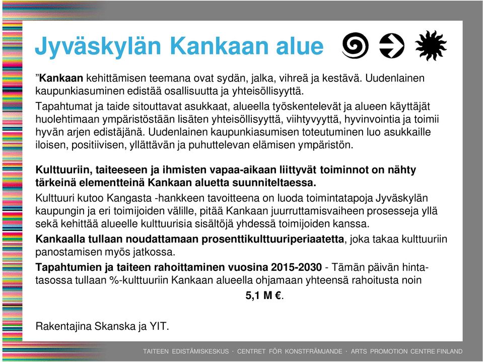 Uudenlainen kaupunkiasumisen toteutuminen luo asukkaille iloisen, positiivisen, yllättävän ja puhuttelevan elämisen ympäristön.