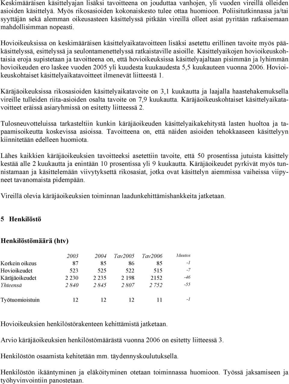 Hovioikeuksissa on keskimääräisen käsittelyaikatavoitteen lisäksi asetettu erillinen tavoite myös pääkäsittelyssä, esittelyssä ja seulontamenettelyssä ratkaistaville asioille.