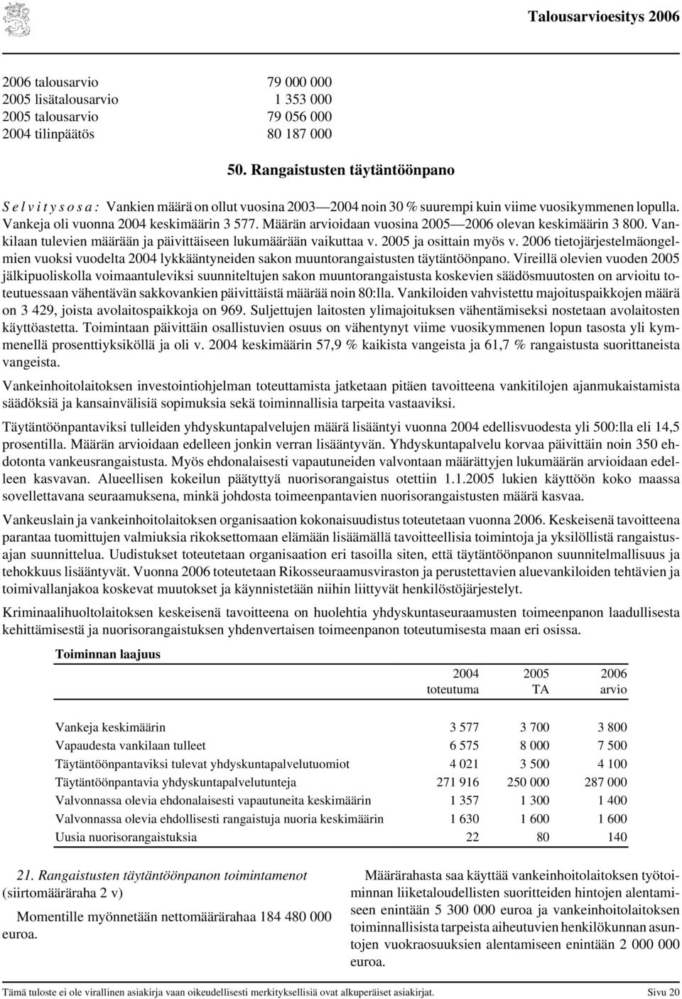 Määrän arvioidaan vuosina olevan keskimäärin 3 800. Vankilaan tulevien määrään ja päivittäiseen lukumäärään vaikuttaa v. ja osittain myös v.