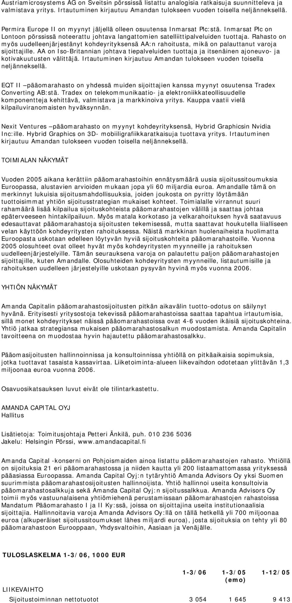 Rahasto on myös uudelleenjärjestänyt kohdeyrityksensä AA:n rahoitusta, mikä on palauttanut varoja sijoittajille.