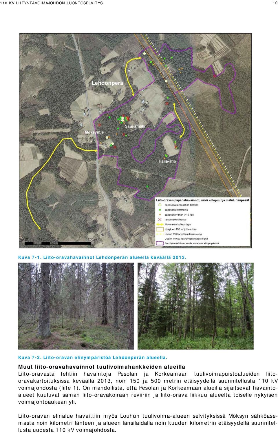 etäisyydellä suunnitellusta 110 kv voimajohdosta (liite 1).