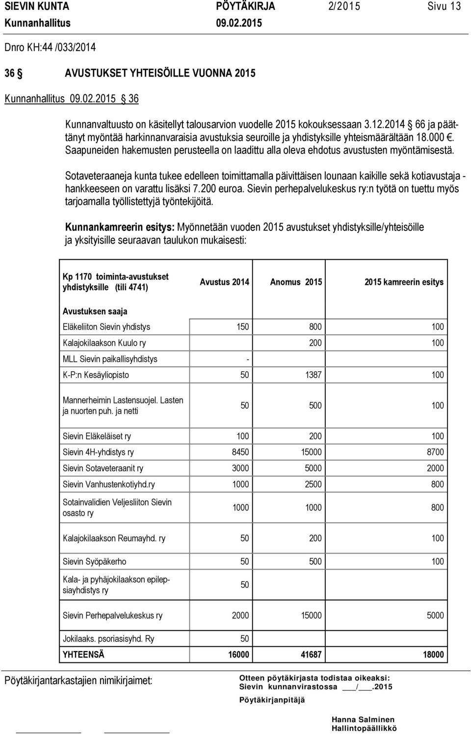 Saapuneiden hakemusten perusteella on laadittu alla oleva ehdotus avustusten myöntämisestä.