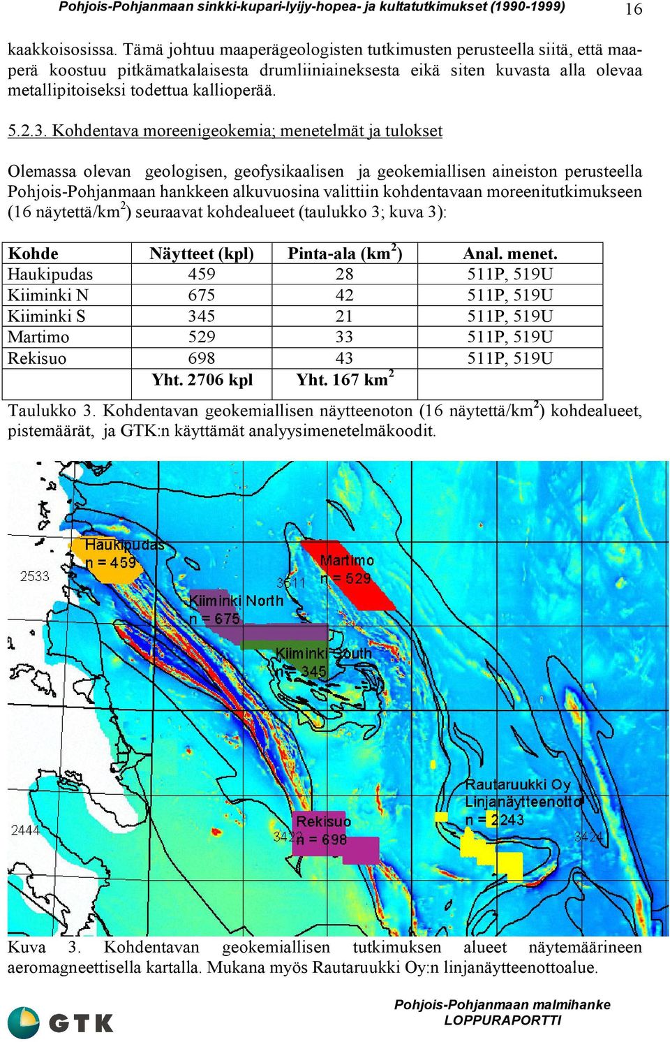 Kohdentava moreenigeokemia; menetelmät ja tulokset Olemassa olevan geologisen, geofysikaalisen ja geokemiallisen aineiston perusteella Pohjois-Pohjanmaan hankkeen alkuvuosina valittiin kohdentavaan