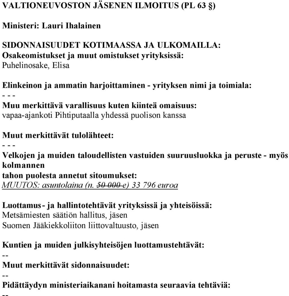 suuruusluokka ja peruste myös MUUTOS: asuntolaina (n.