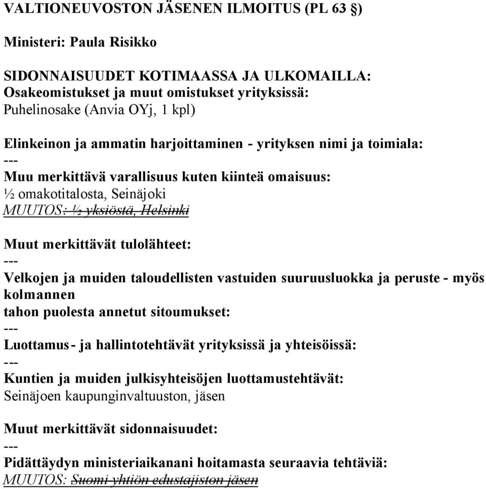muiden taloudellisten vastuiden suuruusluokka ja peruste myös Luottamus ja hallintotehtävät