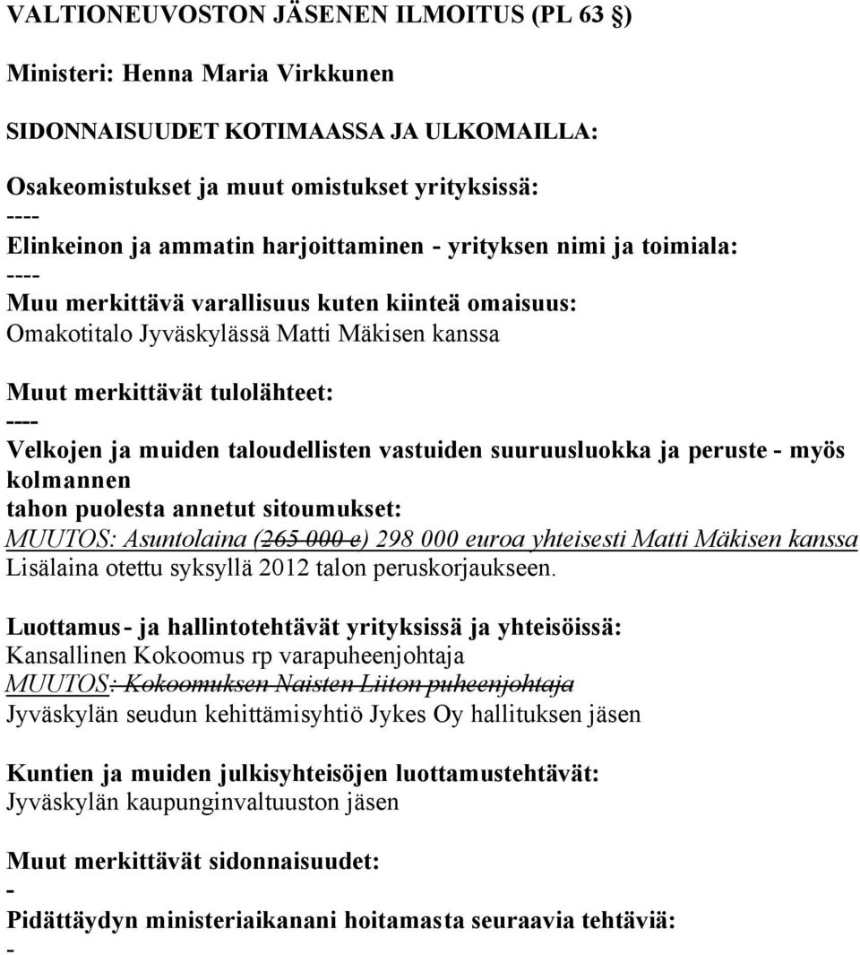 kanssa Lisälaina otettu syksyllä 2012 talon peruskorjaukseen.