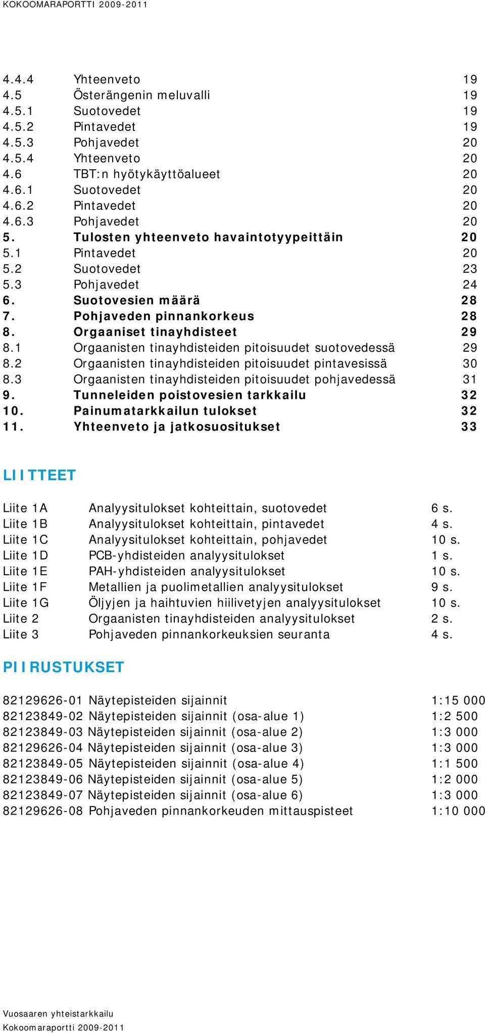 Orgaaniset tinayhdisteet 29 8.1 Orgaanisten tinayhdisteiden pitoisuudet suotovedessä 29 8.2 Orgaanisten tinayhdisteiden pitoisuudet pintavesissä 30 8.