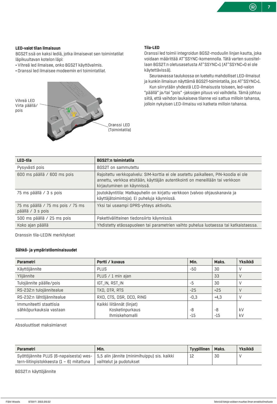 Tätä varten suositellaan BGS2T:n oletusasetusta AT^SSYNC=1 (AT^SSYNC=0 ei ole käytettävissä).