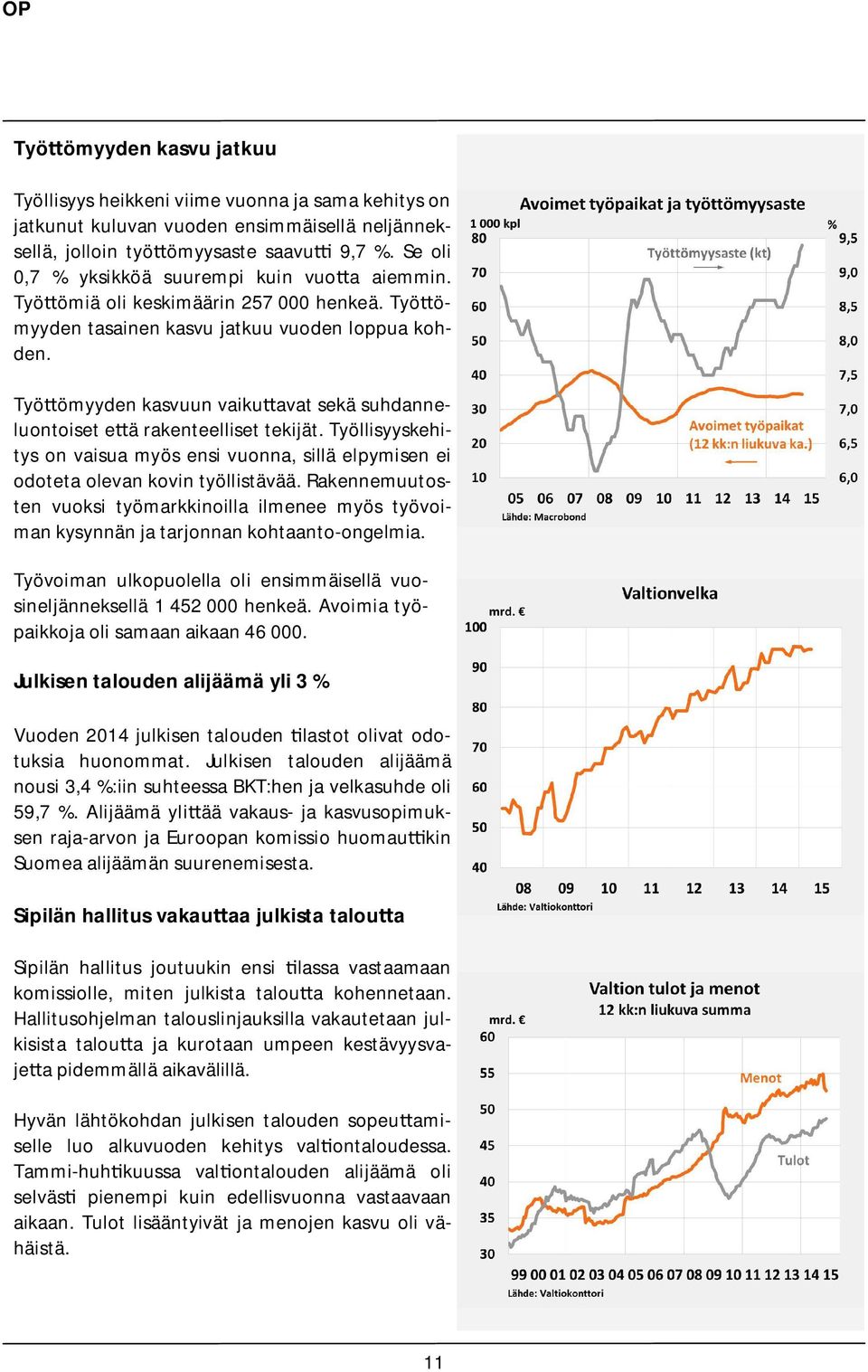 Työ ömyyden kasvuun vaiku avat sekä suhdanneluontoiset e ä rakenteelliset tekijät. Työllisyyskehitys on vaisua myös ensi vuonna, sillä elpymisen ei odoteta olevan kovin työllistävää.