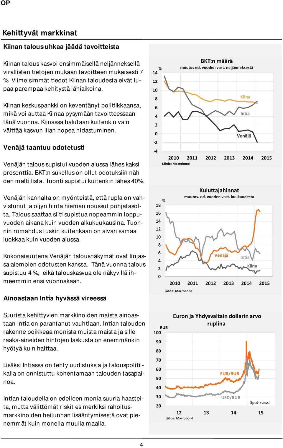 Kiinassa halutaan kuitenkin vain väl ää kasvun liian nopea hidastuminen. Venäjä taantuu odotetus Venäjän talous supistui vuoden alussa lähes kaksi prosen a.