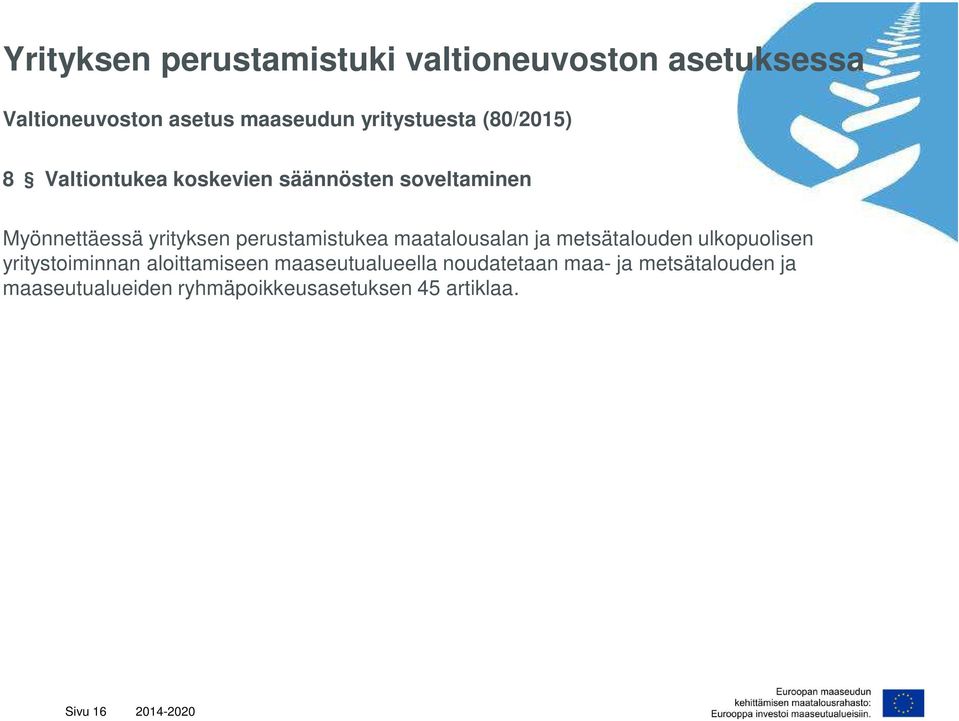 perustamistukea maatalousalan ja metsätalouden ulkopuolisen yritystoiminnan aloittamiseen