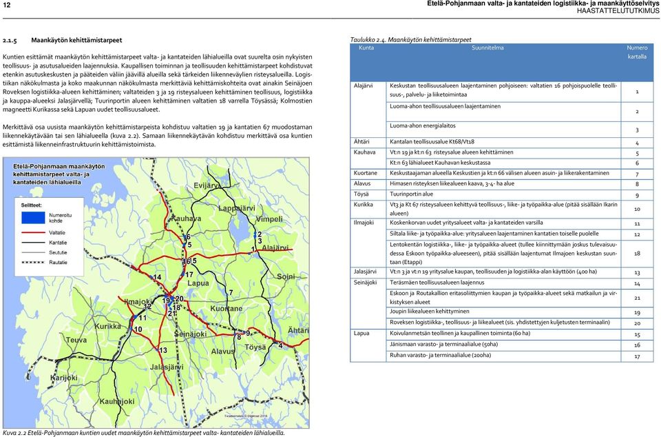 Logis tiikan näkökulmasta ja koko maakunnan näkökulmasta merkittäviä kehittämiskohteita ovat ainakin Seinäjoen Roveksen logistiikka alueen kehittäminen; valtateiden 3 ja 19 risteysalueen kehittäminen