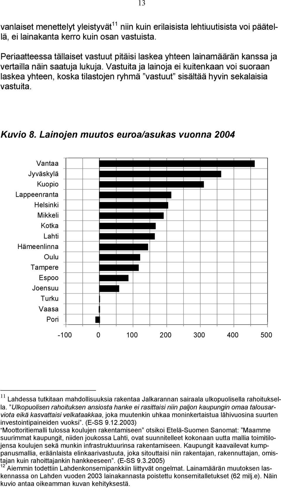 Vastuita ja lainoja ei kuitenkaan voi suoraan laskea yhteen, koska tilastojen ryhmä vastuut sisältää hyvin sekalaisia vastuita. Kuvio 8.
