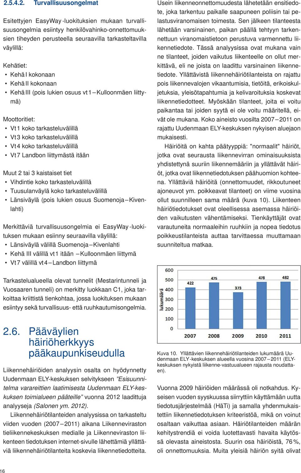 7 Landbon liittymästä itään Muut 2 tai 3 kaistaiset tiet Vihdintie koko tarkasteluvälillä Tuusulanväylä koko tarkasteluvälillä Länsiväylä (pois lukien osuus Suomenoja Kivenlahti) Merkittäviä