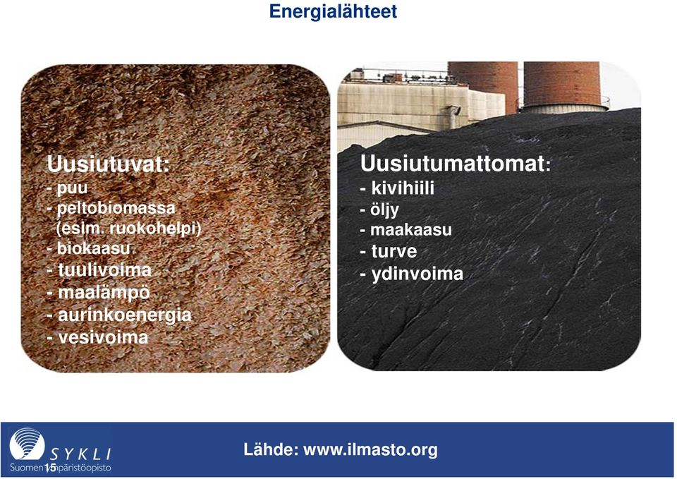 aurinkoenergia - vesivoima Uusiutumattomat: - kivihiili