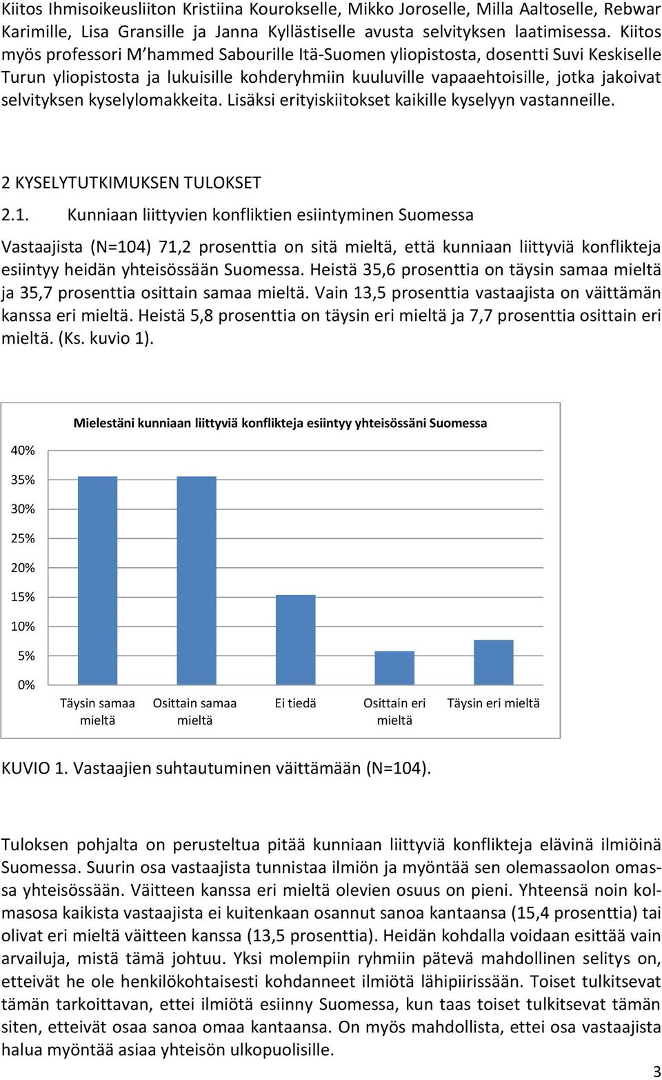 kyselylomakkeita. Lisäksi erityiskiitokset kaikille kyselyyn vastanneille. 2 KYSELYTUTKIMUKSEN TULOKSET 2.1.