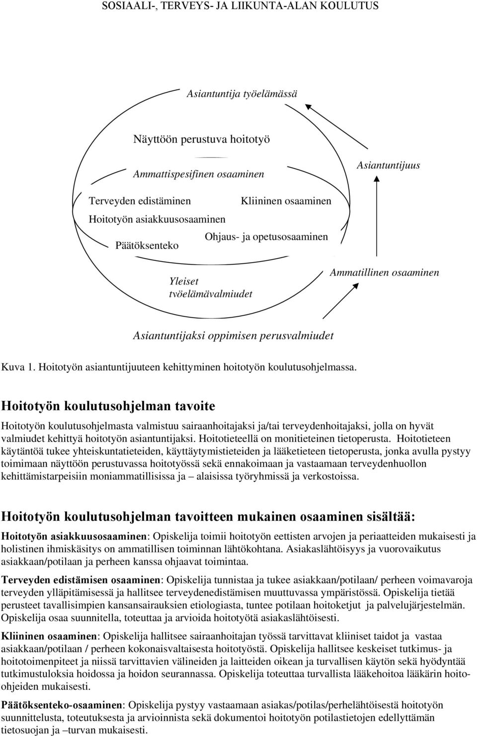 Hoitotyön koulutusohjelman tavoite Hoitotyön koulutusohjelmasta valmistuu sairaanhoitajaksi ja/tai terveydenhoitajaksi, jolla on hyvät valmiudet kehittyä hoitotyön asiantuntijaksi.