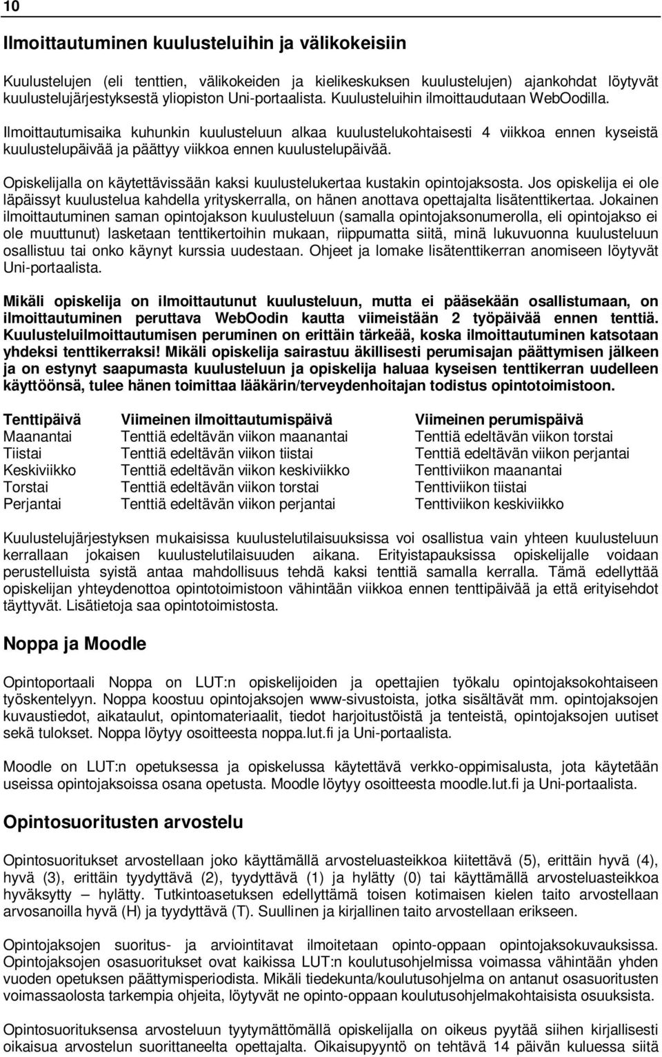 Opiskelijalla on käytettävissään kaksi kuulustelukertaa kustakin opintojaksosta. Jos opiskelija ei ole läpäissyt kuulustelua kahdella yrityskerralla, on hänen anottava opettajalta lisätenttikertaa.