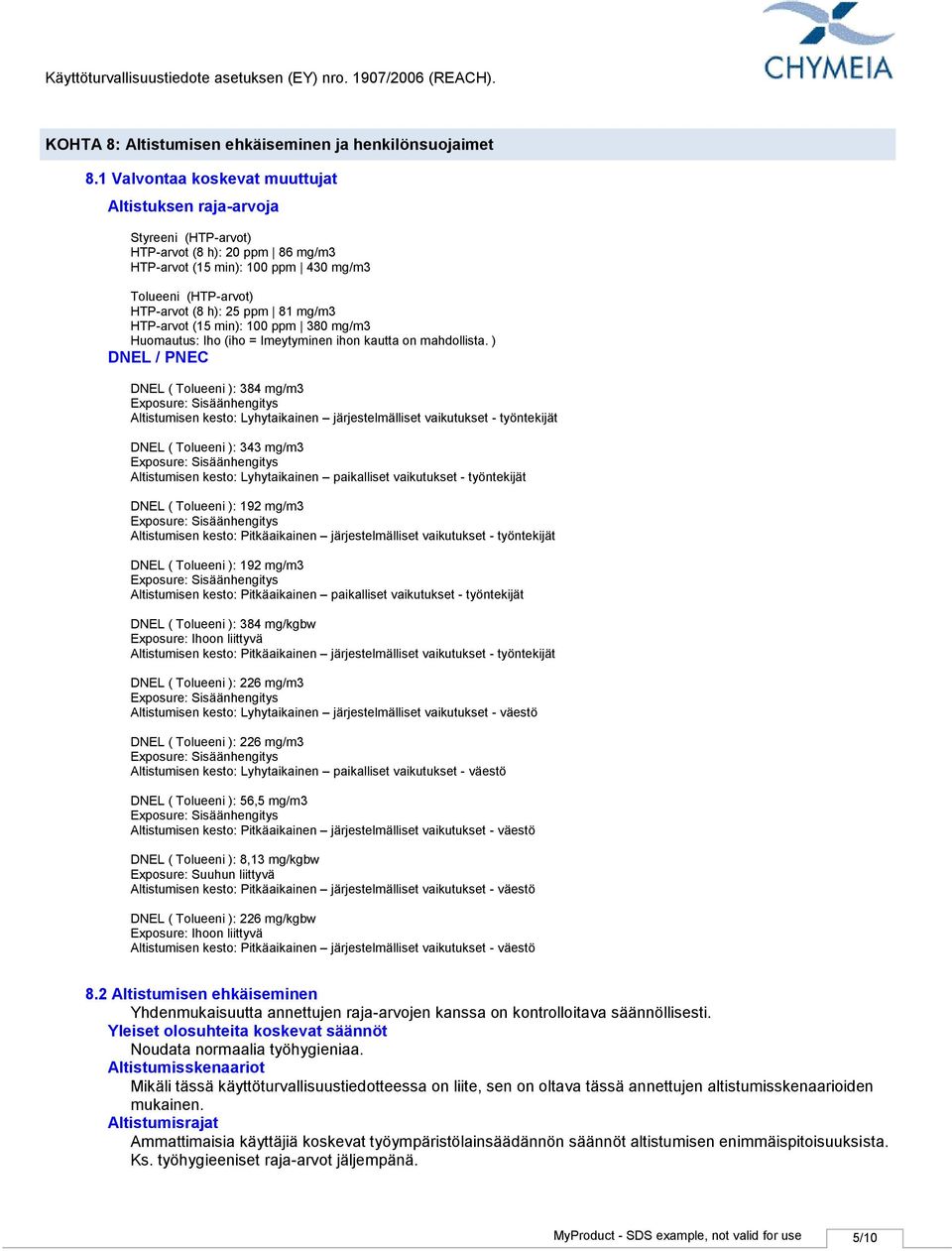 ppm 380 mg/m3 Huomautus: Iho (iho = Imeytyminen ihon kautta on mahdollista.