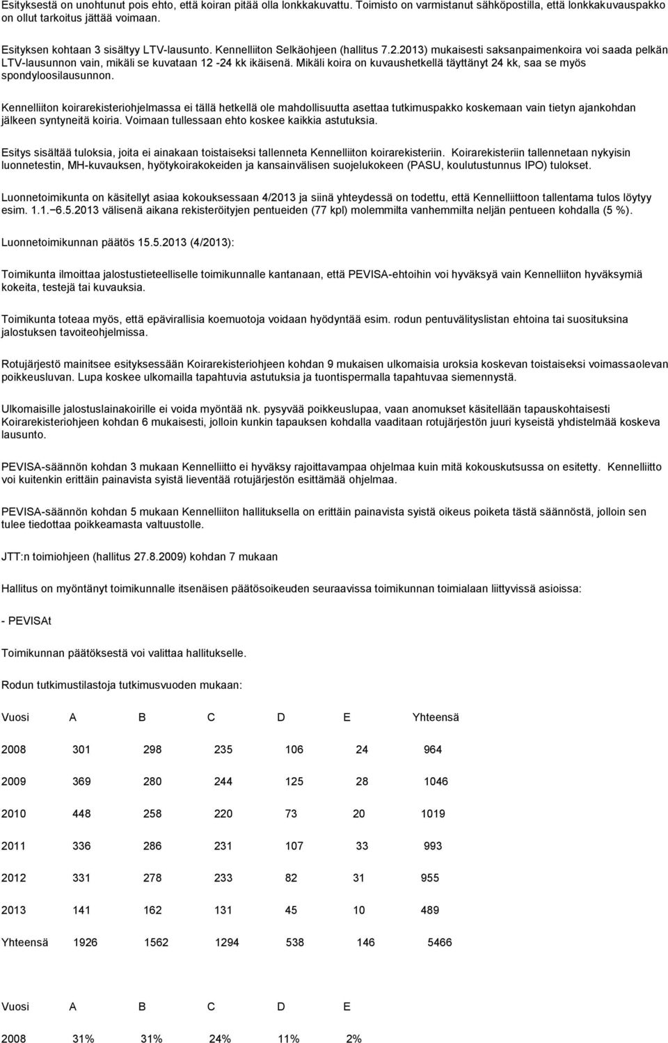 Mikäli koira on kuvaushetkellä täyttänyt 24 kk, saa se myös spondyloosilausunnon.