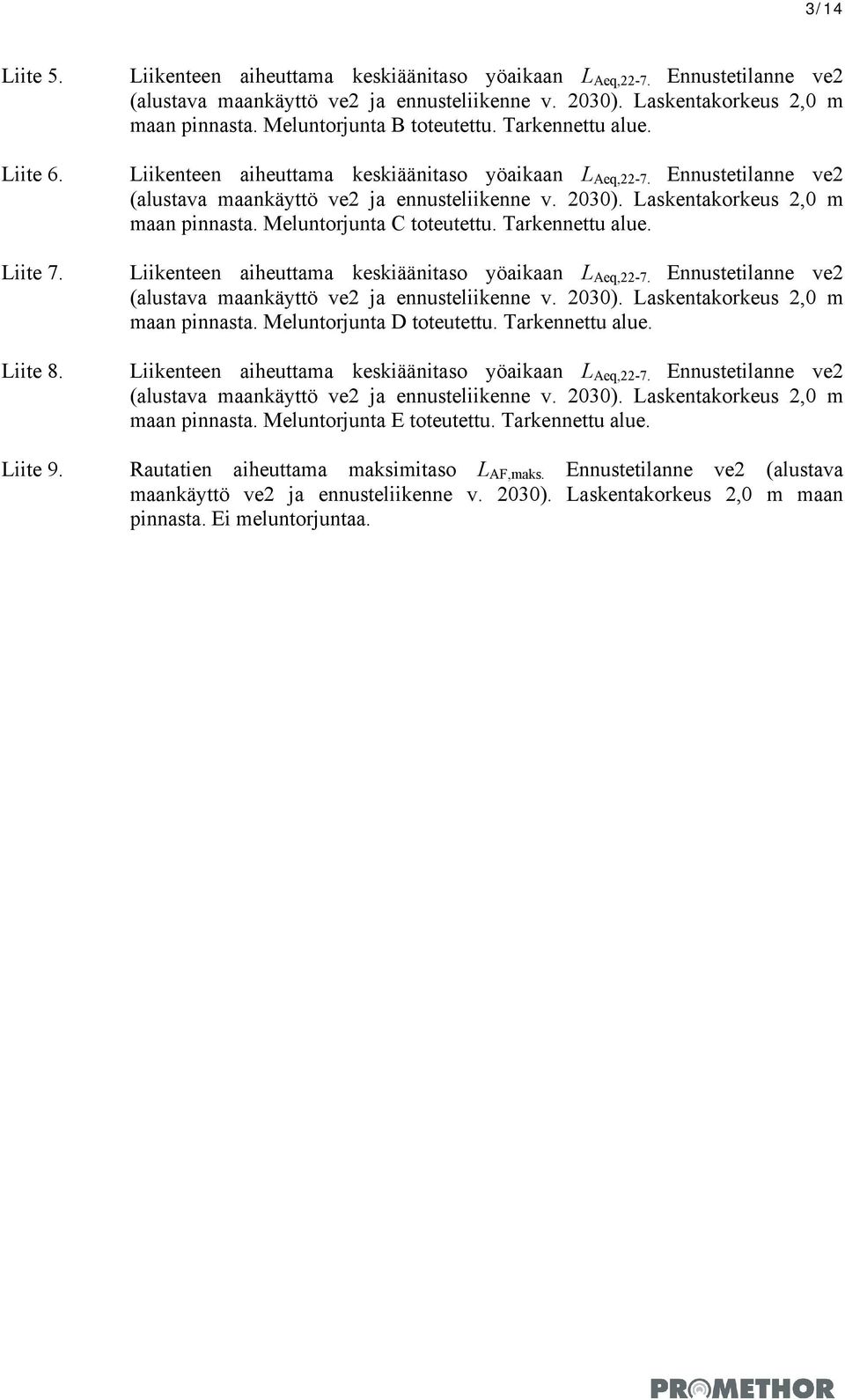 Laskentakorkeus 2,0 m maan pinnasta. Meluntorjunta C toteutettu. Tarkennettu alue. Liite 7. Liikenteen aiheuttama keskiäänitaso yöaikaan L Aeq,22-7.