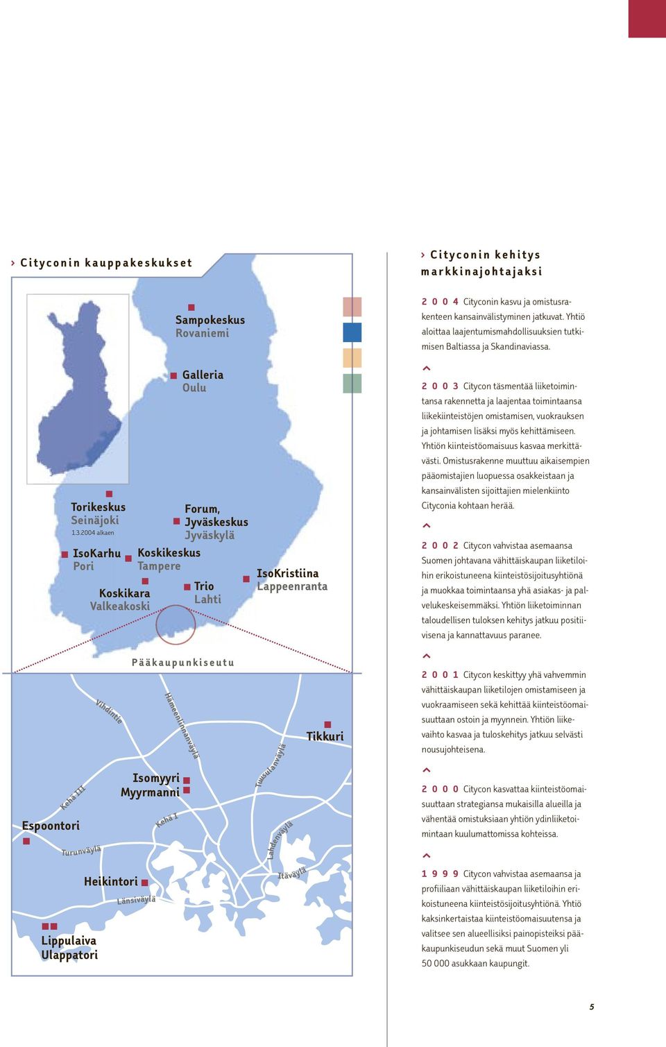 2004 alkaen IsoKarhu Pori Turunväylä Lippulaiva Ulappatori Koskikara Valkeakoski Vihdintie Heikintori Länsiväylä Hämeenlinnanväylä Isomyyri Myyrmanni Kehä I Galleria Oulu Forum, Jyväskeskus Jyväskylä