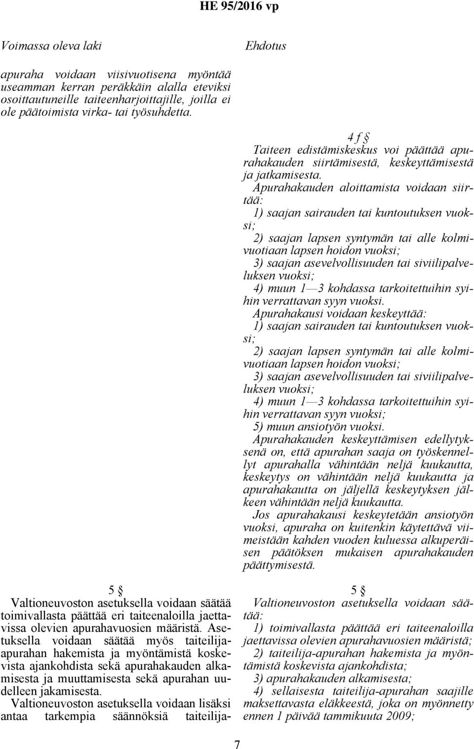 Apurahakauden aloittamista voidaan siirtää: 1) saajan sairauden tai kuntoutuksen vuoksi; 2) saajan lapsen syntymän tai alle kolmivuotiaan lapsen hoidon vuoksi; 3) saajan asevelvollisuuden tai