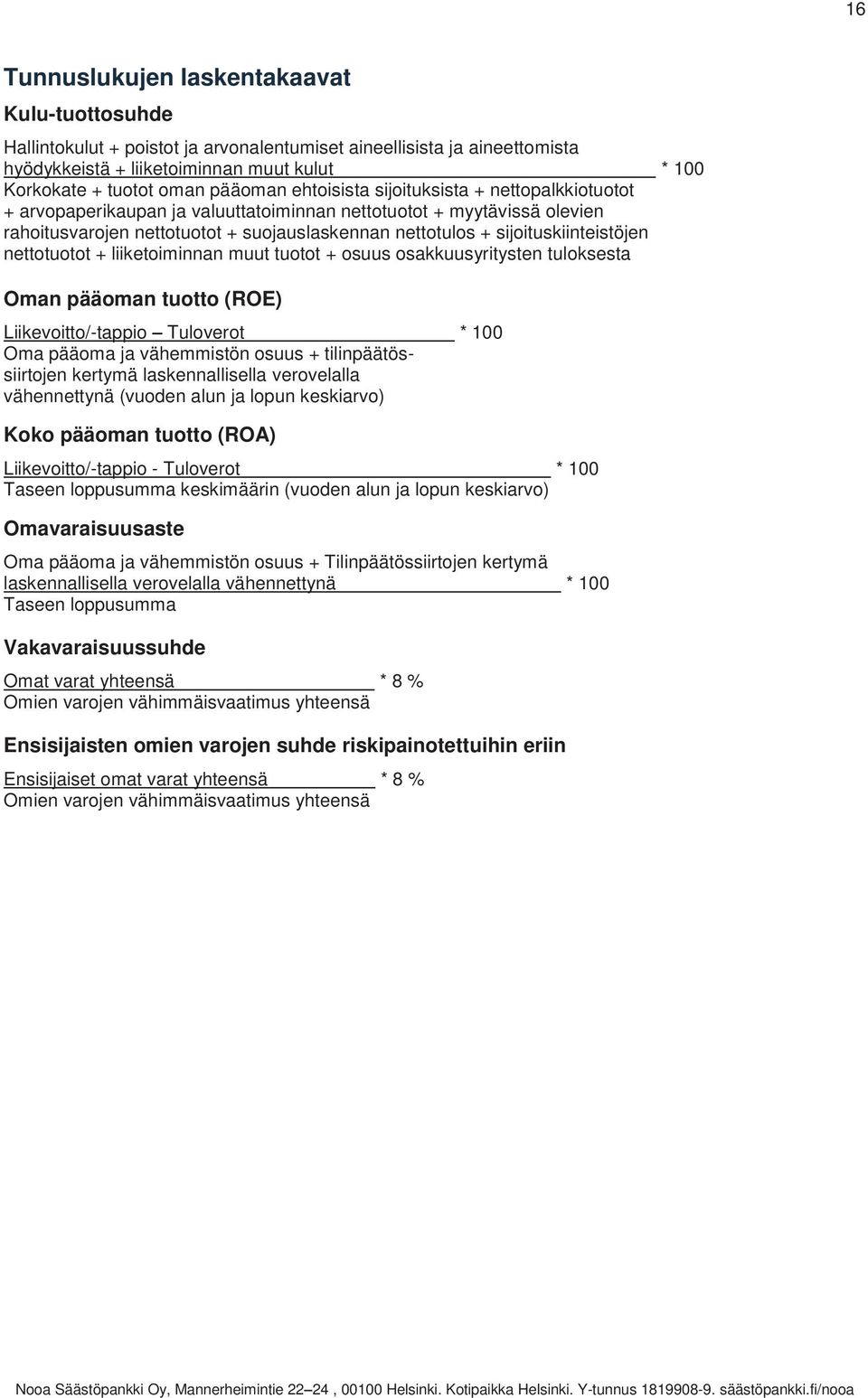 sijoituskiinteistöjen nettotuotot + liiketoiminnan muut tuotot + osuus osakkuusyritysten tuloksesta Oman pääoman tuotto (ROE) Liikevoitto/-tappio Tuloverot * 100 Oma pääoma ja vähemmistön osuus +