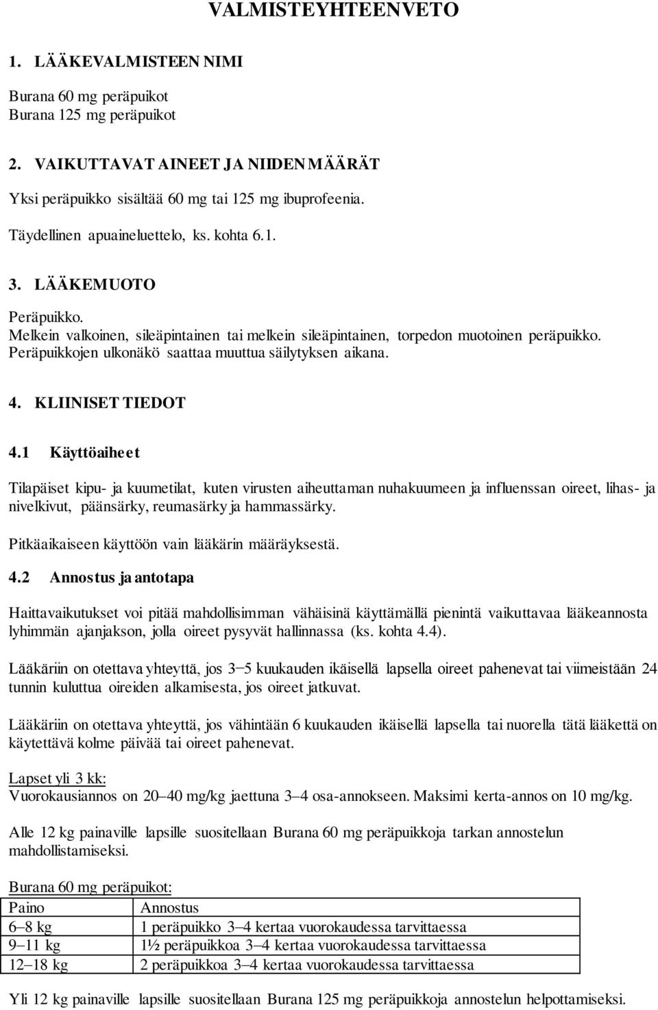 Peräpuikkojen ulkonäkö saattaa muuttua säilytyksen aikana. 4. KLIINISET TIEDOT 4.