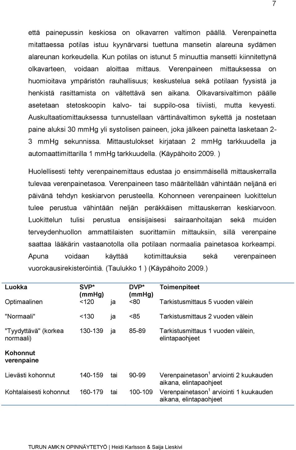 Verenpaineen mittauksessa on huomioitava ympäristön rauhallisuus; keskustelua sekä potilaan fyysistä ja henkistä rasittamista on vältettävä sen aikana.