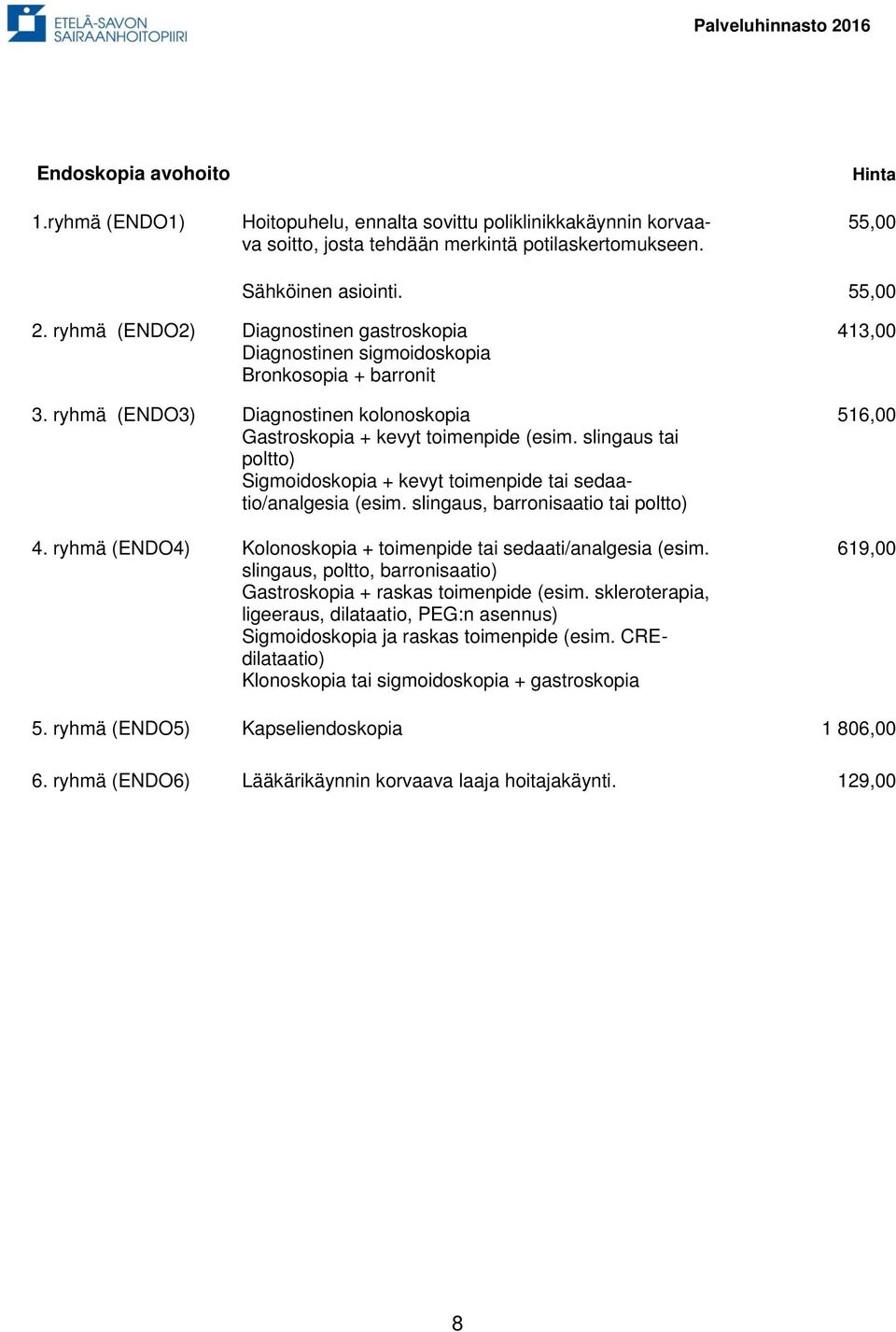 slingaus tai poltto) Sigmoidoskopia + kevyt toimenpide tai sedaatio/analgesia (esim. slingaus, barronisaatio tai poltto) 4. ryhmä (ENDO4) Kolonoskopia + toimenpide tai sedaati/analgesia (esim.