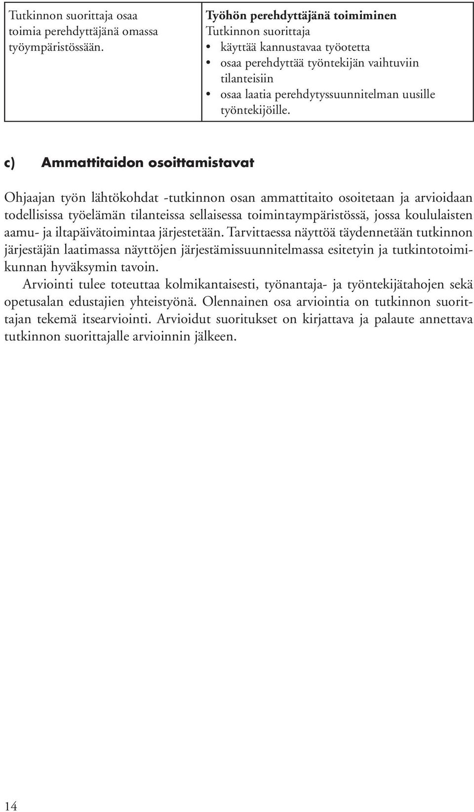 c) Ammattitaidon osoittamistavat Ohjaajan työn lähtökohdat -tutkinnon osan ammattitaito osoitetaan ja arvioidaan todellisissa työelämän tilanteissa sellaisessa toimintaympäristössä, jossa