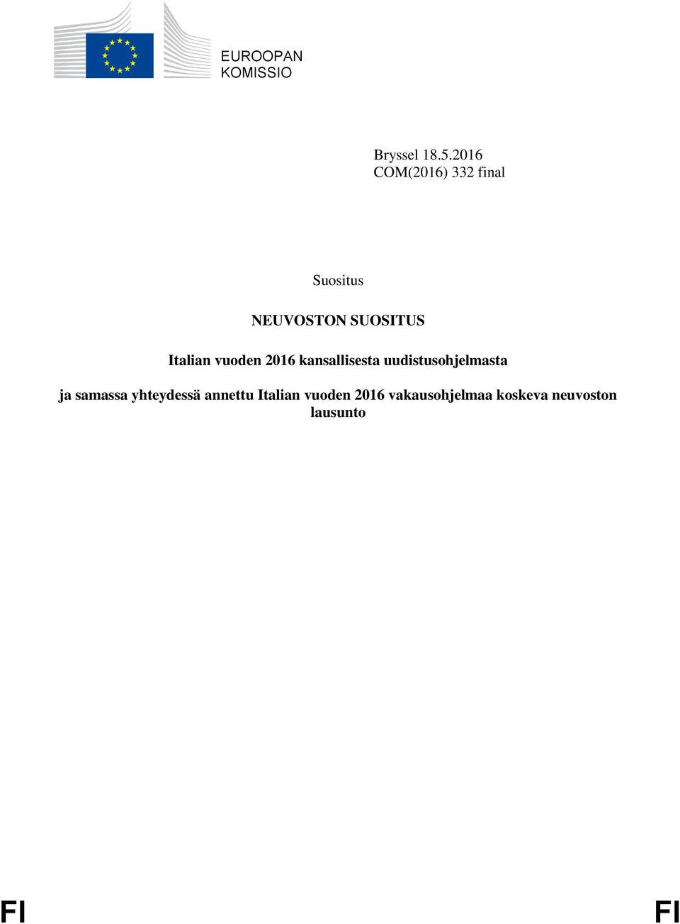 Italian vuoden 2016 kansallisesta uudistusohjelmasta ja