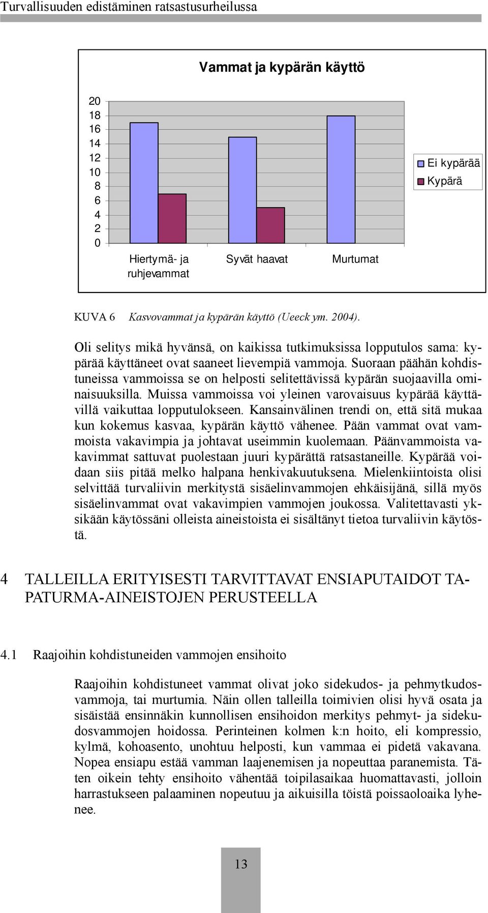 Suoraan päähän kohdistuneissa vammoissa se on helposti selitettävissä kypärän suojaavilla ominaisuuksilla. Muissa vammoissa voi yleinen varovaisuus kypärää käyttävillä vaikuttaa lopputulokseen.