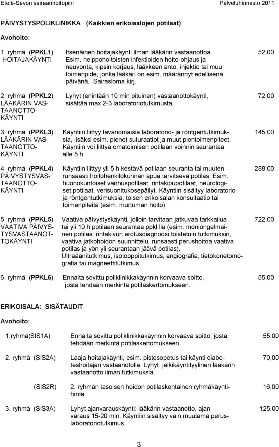 ryhmä (PPKL2) Lyhyt (enintään 10 min pituinen) vastaanottokäynti, 72,00 LÄÄKÄRIN VAS- sisältää max 2-3 laboratoriotutkimusta. TAANOTTO- KÄYNTI 3.