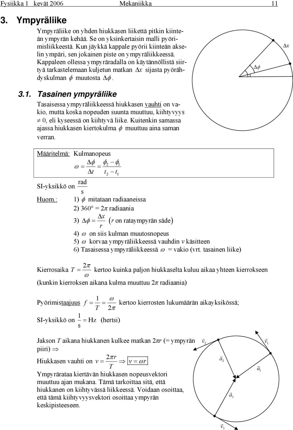 . Taainen ypyäliie Taaiea ypyäliieeä hiuaen vauhti on vaio, utta oa nopeuden uunta uuttuu, iihtyvyy 0, eli yeeä on iihtyvä liie. Kuitenin aaa ajaa hiuaen ietoula φ uuttuu aina aan vean.